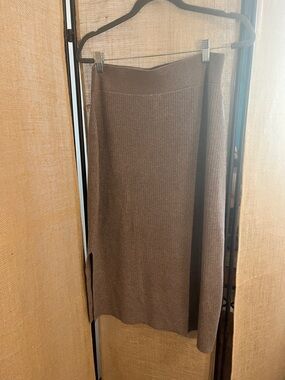 Soma Brown/Grey Ribbed Midi Knit Skirt with Side Slit